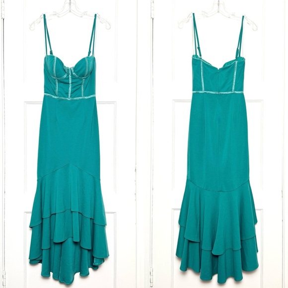 KATIE MAY Sweetheart Neck Bustier Bodice Tier Ruffle‎ Hem Bodycon Midi Dress S - Picture 4 of 8